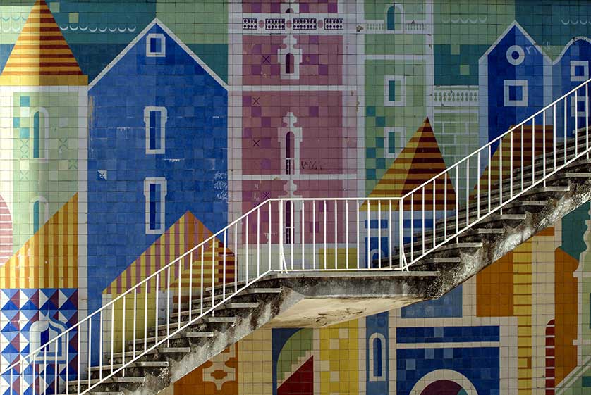 Azulejos tiles on Avenida Infante Santo in Lisbon.