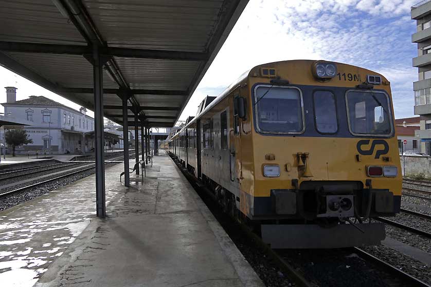 Train and platforms at the station.