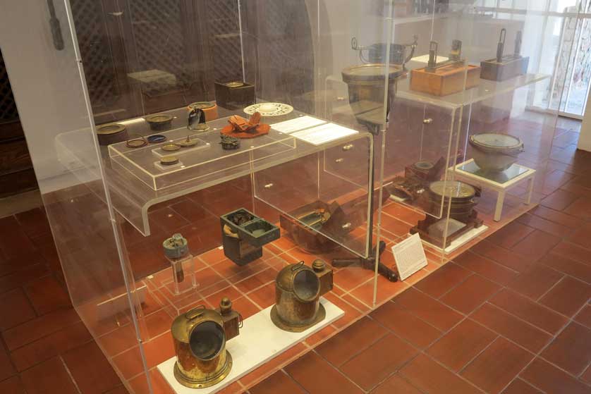 Displays of nautical instruments.