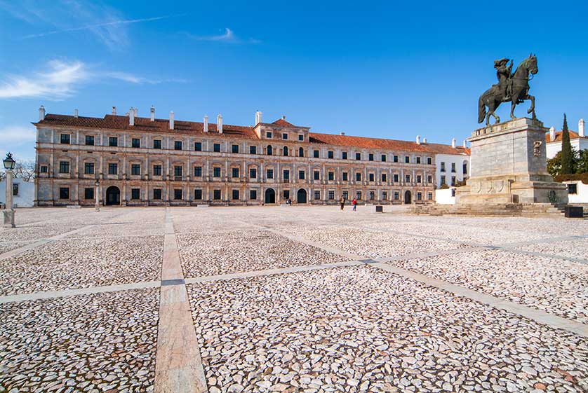 The vast facade of the Ducal Palace in Vila Viçosa, Portugal.
