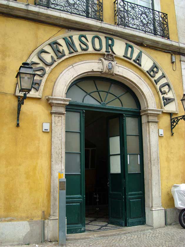 Entrance to the Ascensor da Bica, Lisbon, Portugal.