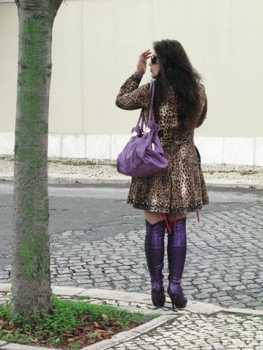 Fashionable woman on Lisbon street, Portugal.