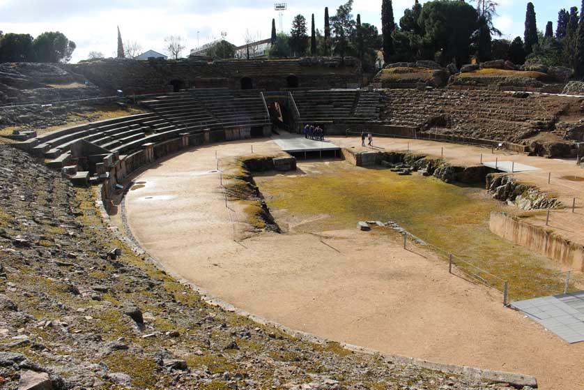 The amphitheatre was built as part of an entertainment complex together with the Roman Theater.