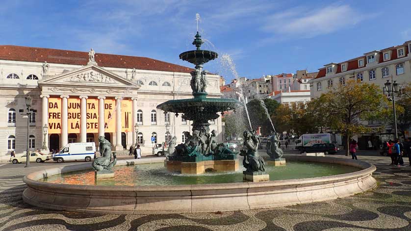 National Theatre D. Maria II and fountain, Rossio, Lisbon.