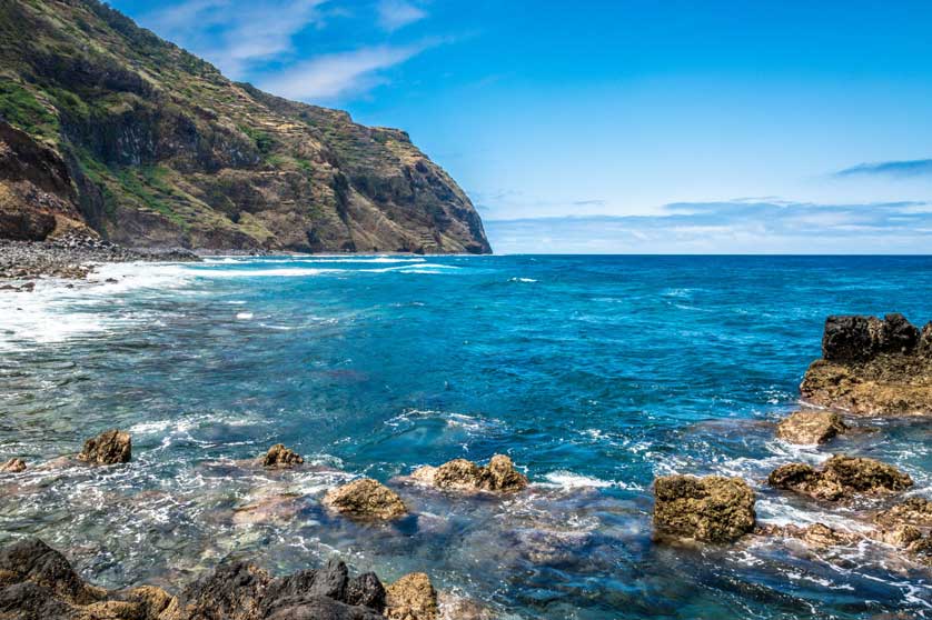 The rugged coastline and the Atlantic Ocean near Porto Moniz.