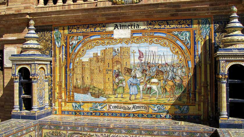 Azulejos tiles at Plaza de Espa&ntilde;a in Seville.
