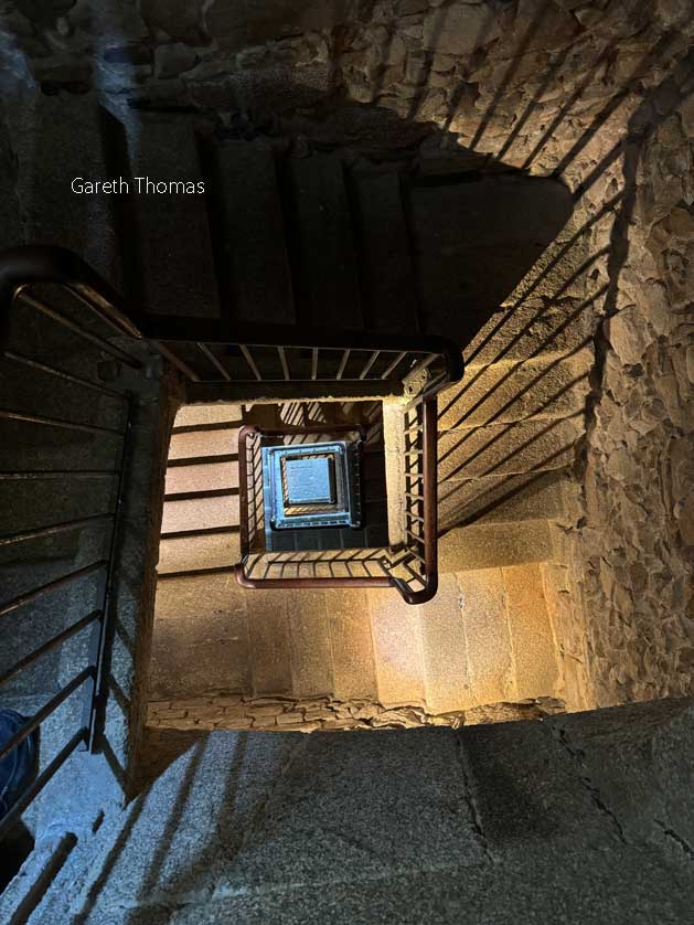 Looking down the stairs.